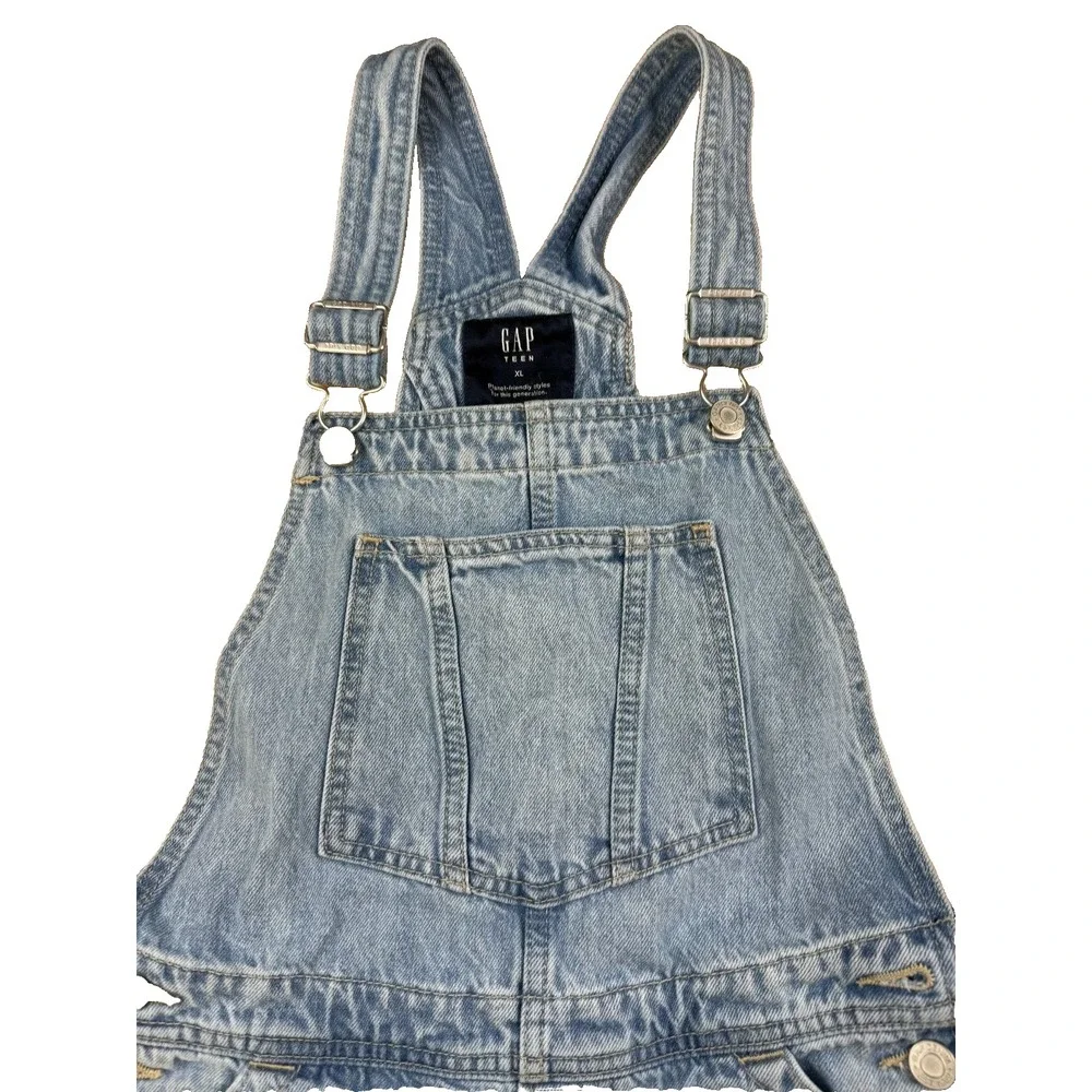 Gap Teen Denim Shortalls Light Wash Blue Kids XL Adjustable Straps